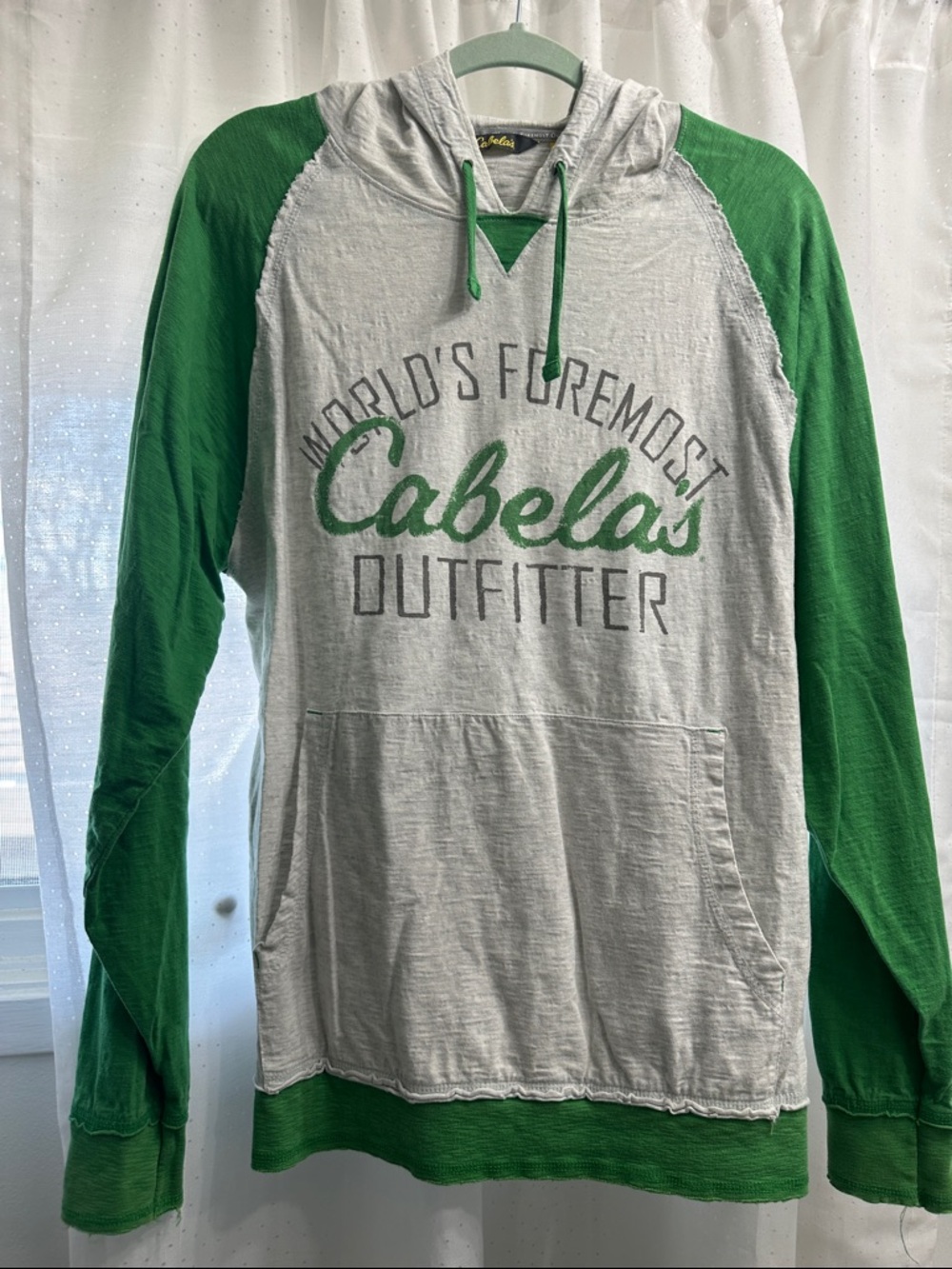 Cabela's Green & White Raglan Logo Hoodie